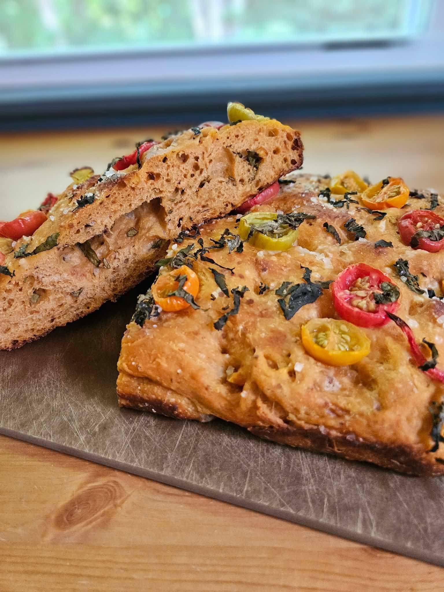 Artisan bread with herbs and peppers