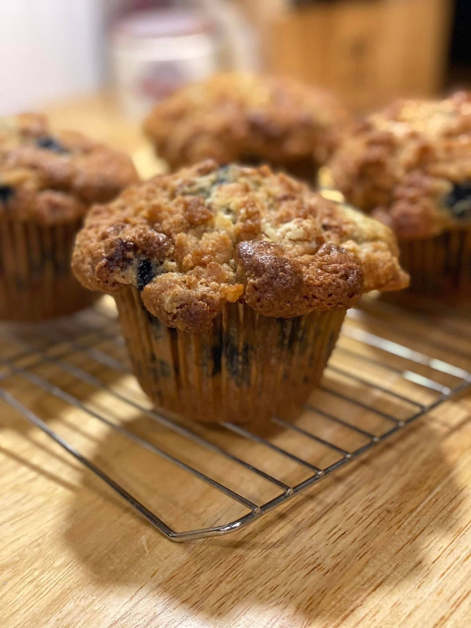 Blueberry muffins with a crumb streusel topping